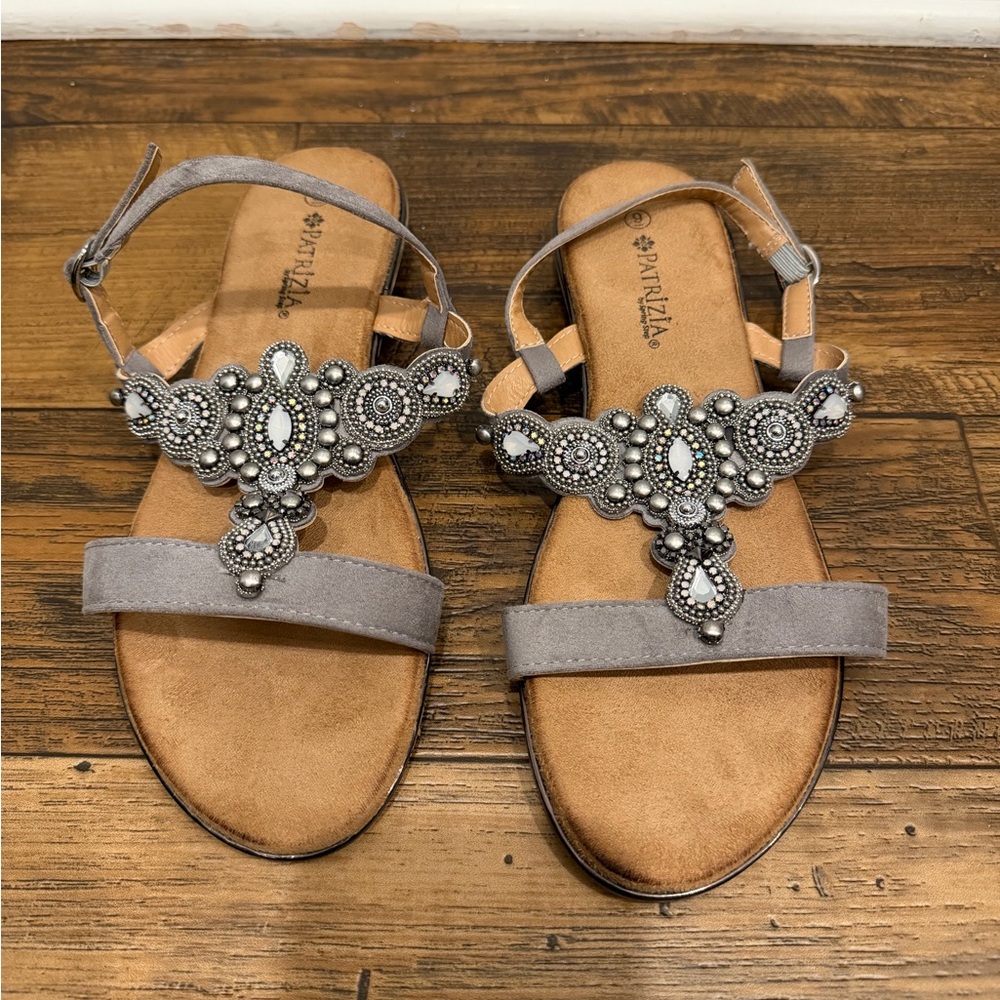 Gray Embellished Sandals by Pranzia